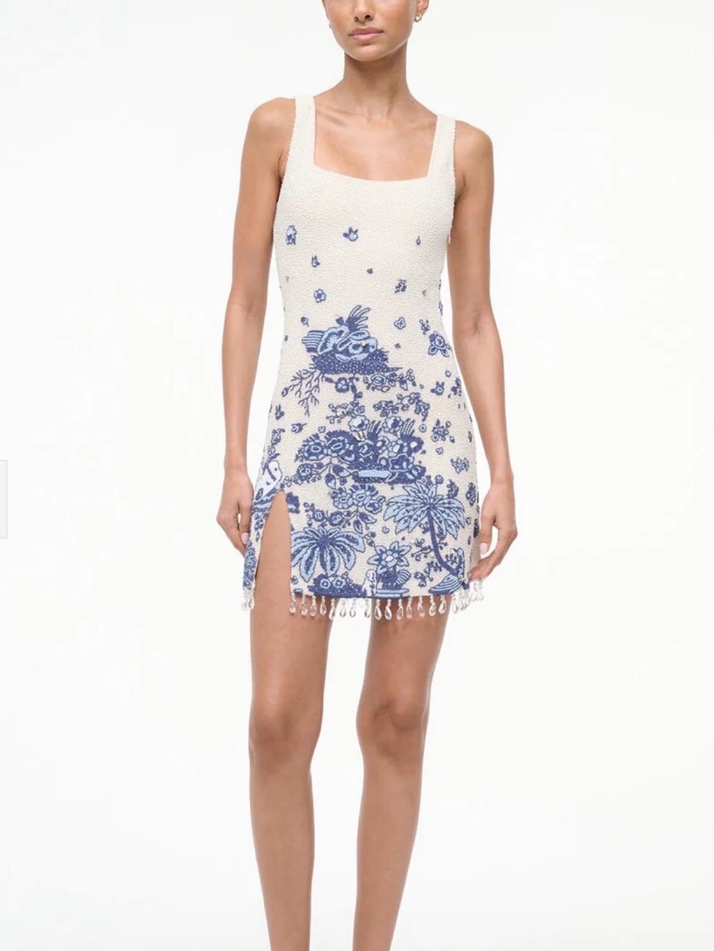 STAUD Le Sable beaded blue toile Mini Dress